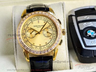 Swiss Copy Patek Philippe Complications Baguette Bezel Champagne Dial 42 MM 9100 Automatic Watch